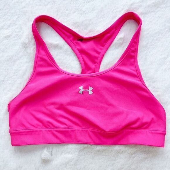Under Armour Racer Back Sports Bra Hot Pink Activewear Athletic size M - Picture 1 of 11